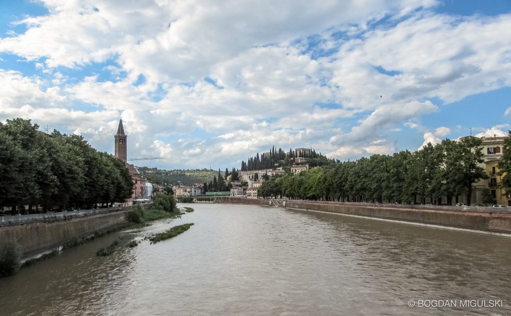 Adige River in Verona, Italy.