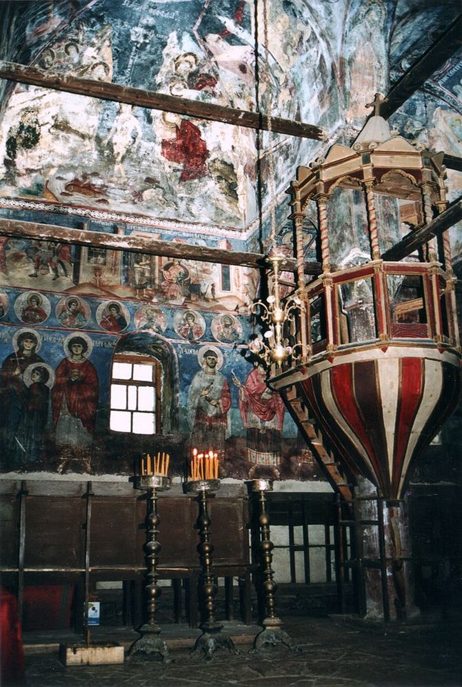 Murals of St. Nicholas church in Moscopole, pa...