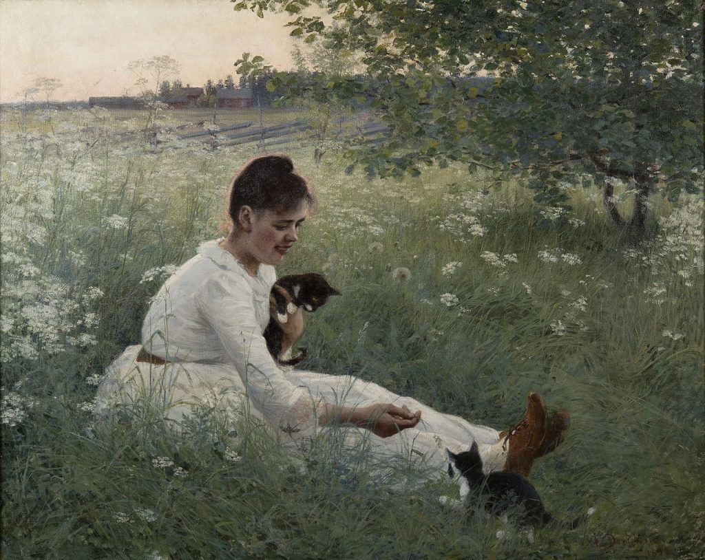 "Girl With Cats in a Summer Landscape," by Elin Danielson-Gambogi.