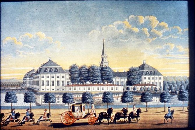 English: Gouache of Hirschholm Palace north of...
