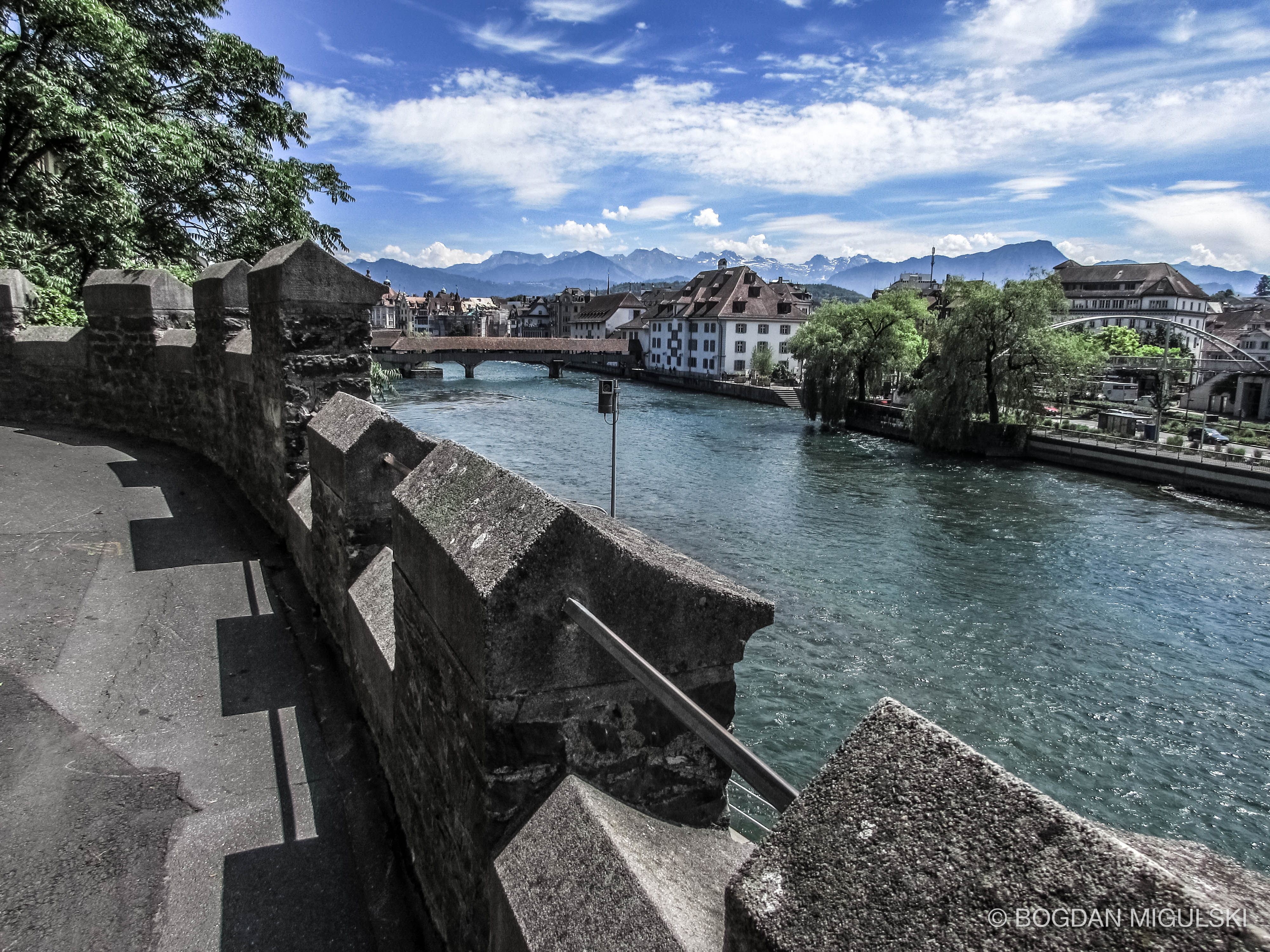 Overlooking the Reuss River in Luzern, Switzerland