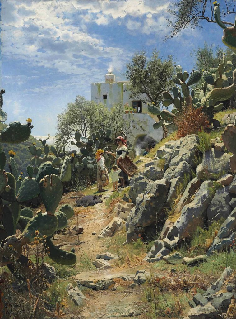 "Ved Middagstid Pa En Kaktus Plantation I Capri," by Peder Mønsted.