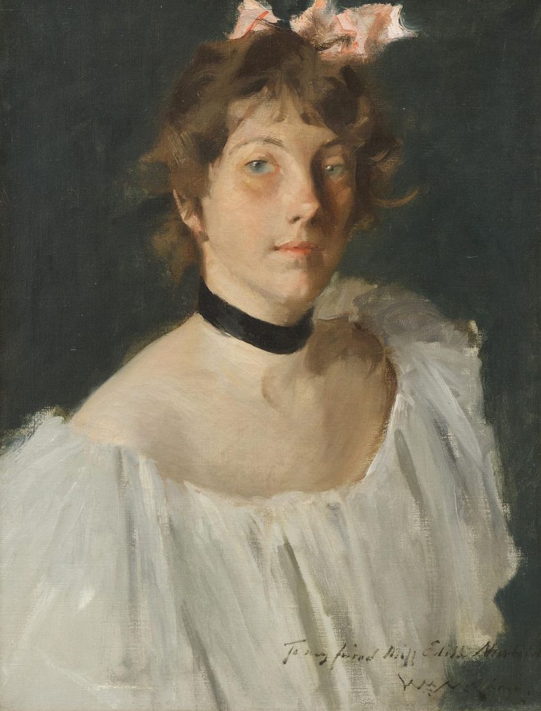 "Portrait Of A Lady In A White Dress," by William Merritt Chase.