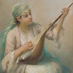 "Woman Playing A String Instrument," by Fausto Zonaro.