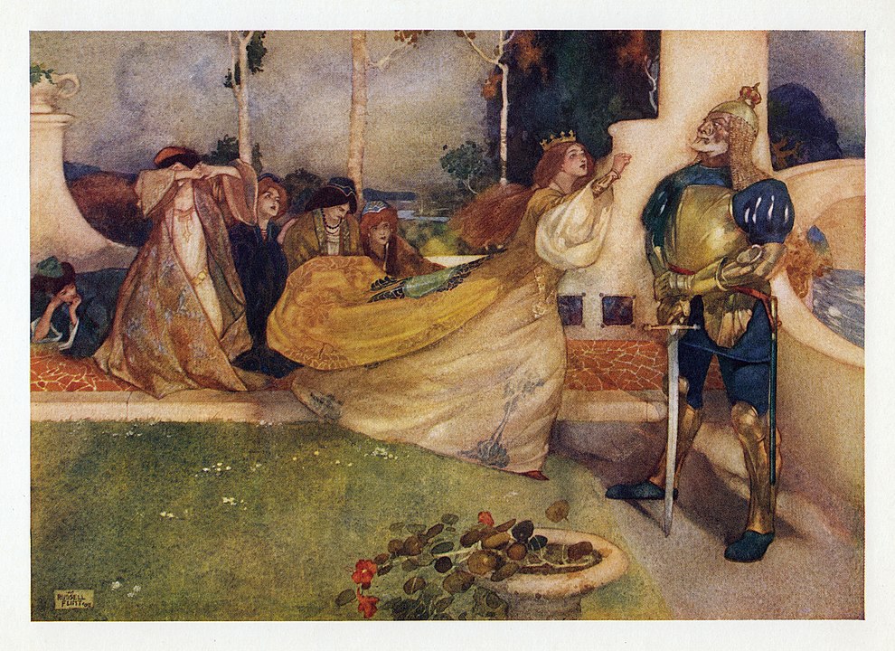"Though I am but a girl, / Defiance thus I hurl," by William Russell Flint.