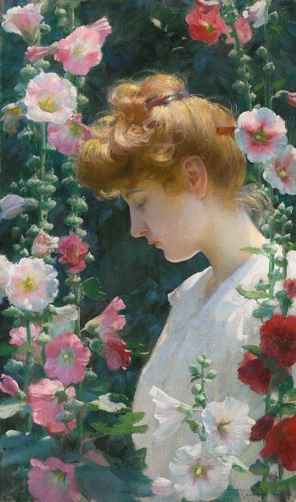"Hollyhocks And Sunlight" by Charles Courtney Curran.
