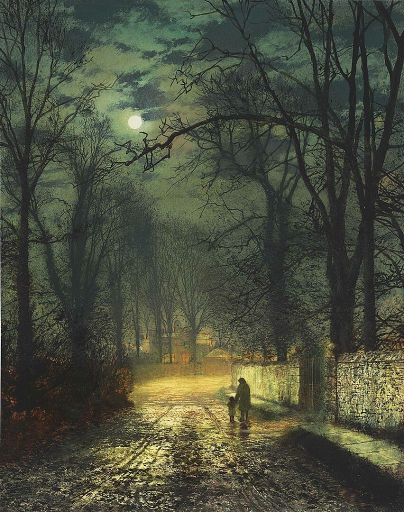 "A Moonlit Lane," by John Atkinson Grimshaw.