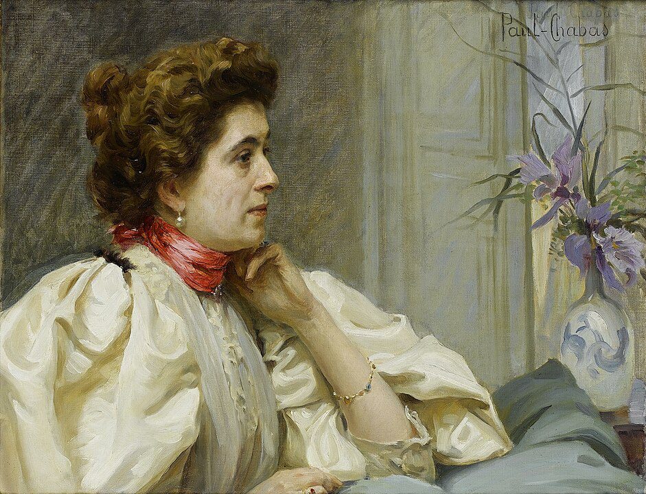 "Portrait D'Une Dame Avec Un Foulard Rouge" by Paul Émile Chabas.