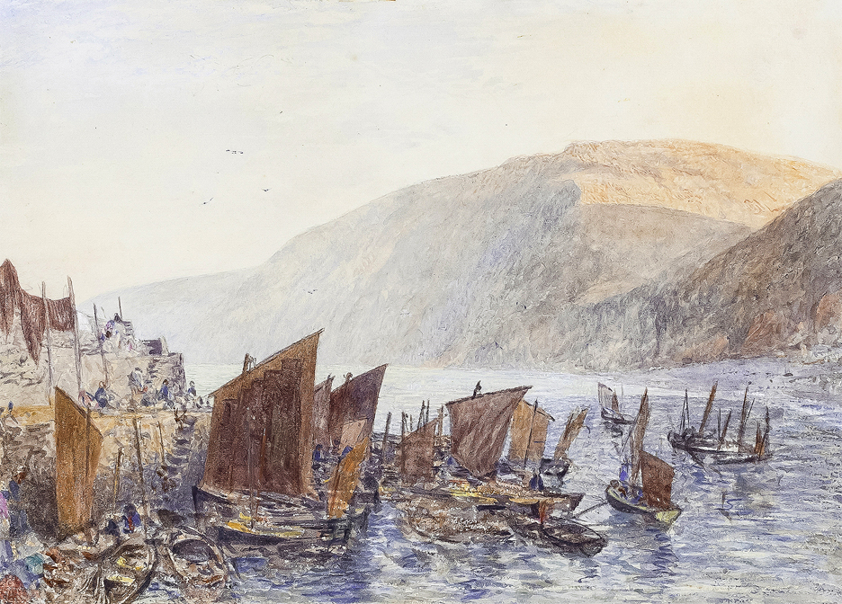 "Clovelly Harbour, Devon," by Alfred William Hunt.