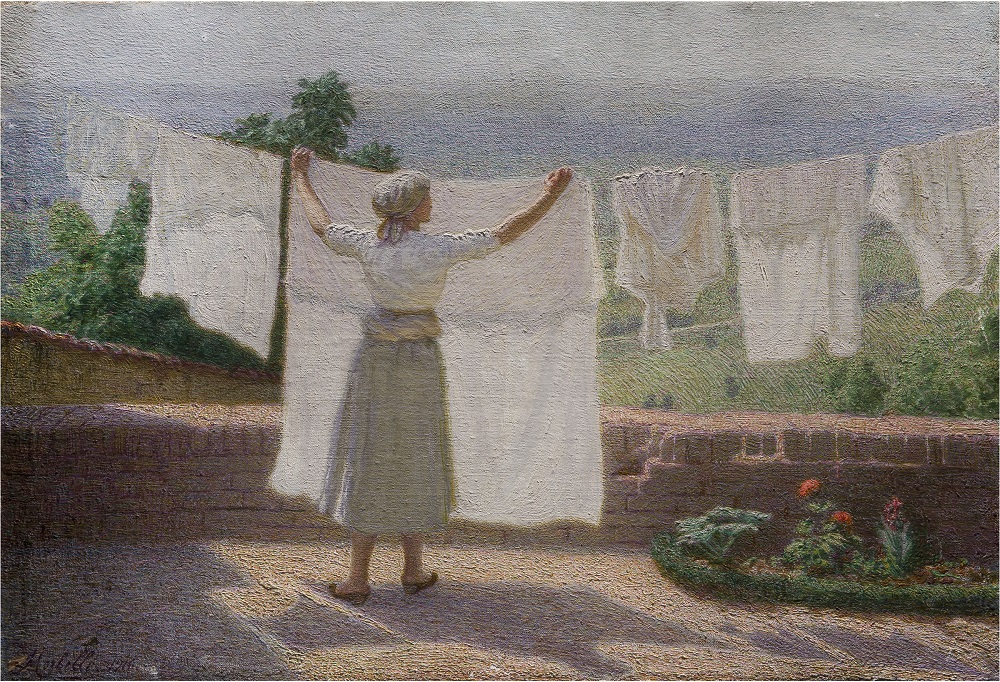 "Stretching Out Clothes In The Sun" by Angelo Morbelli.