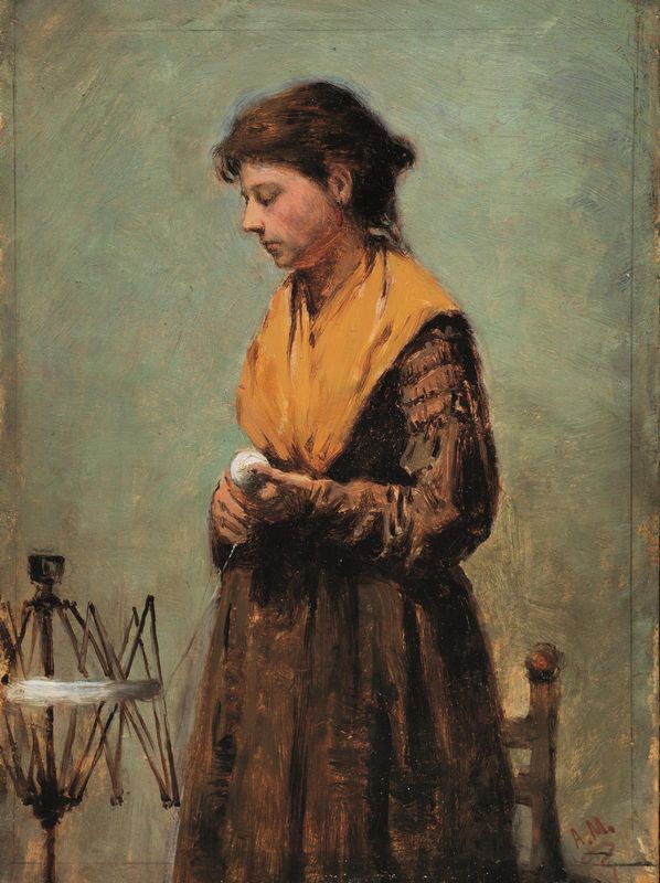 "Giovane Donna Con Arcolaio" by Angelo Morbelli.