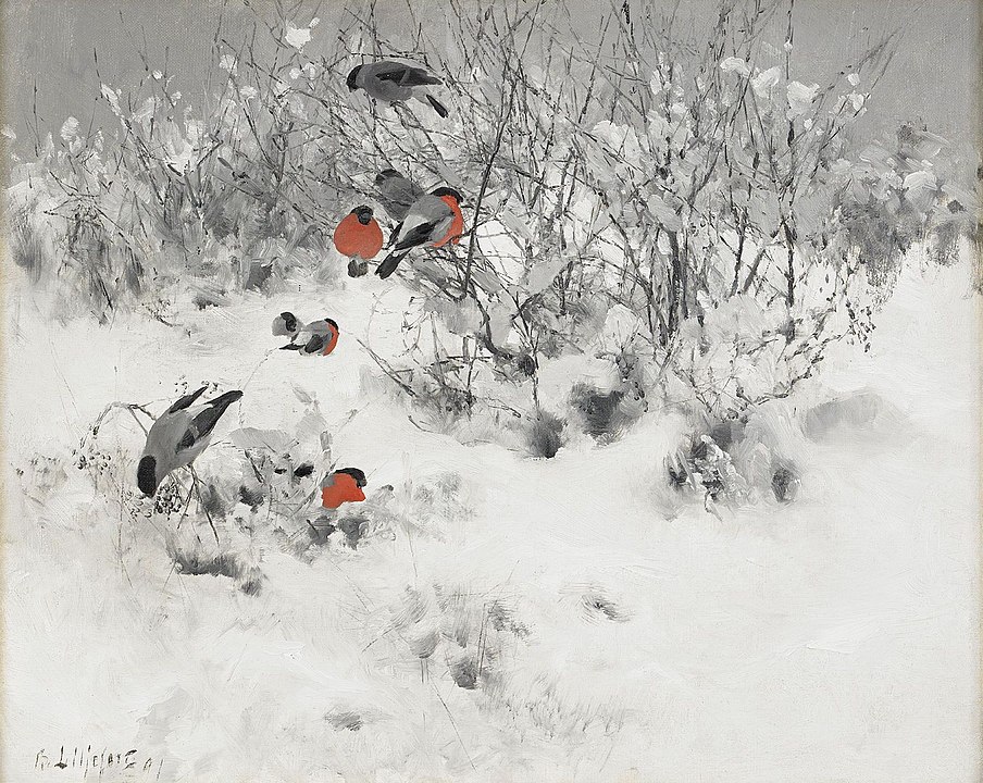 "Winter Landscape With Bullfinches" by Bruno Liljefors.