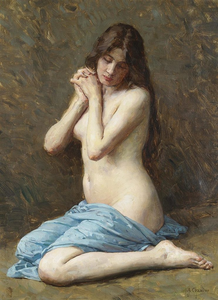 "A Seated Nude With A Blue Drape," by Alexandre-Jacques Chantron.