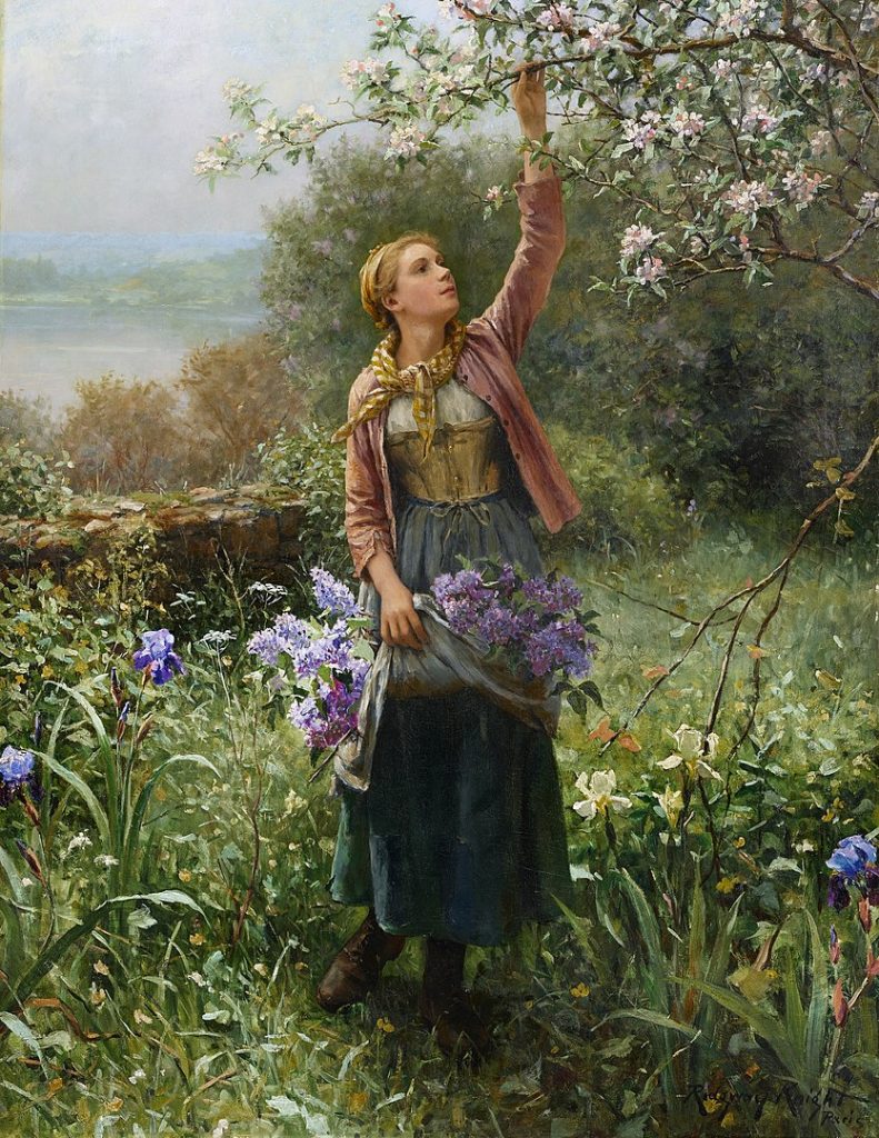 "Picking Blossoms," by Daniel Ridgway Knight.