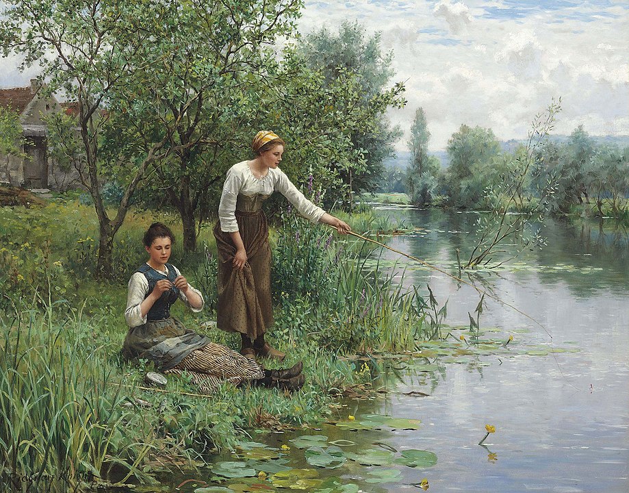 "Two Women Fishing," by Daniel Ridgway Knight.