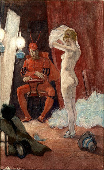 "In De Coulissen," by Félicien Rops.