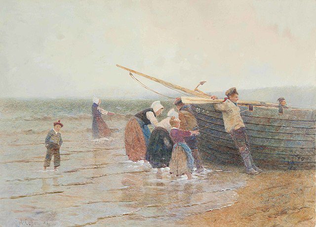 "Launching The Fishing Boat, Brittany," by Hector Caffieri.