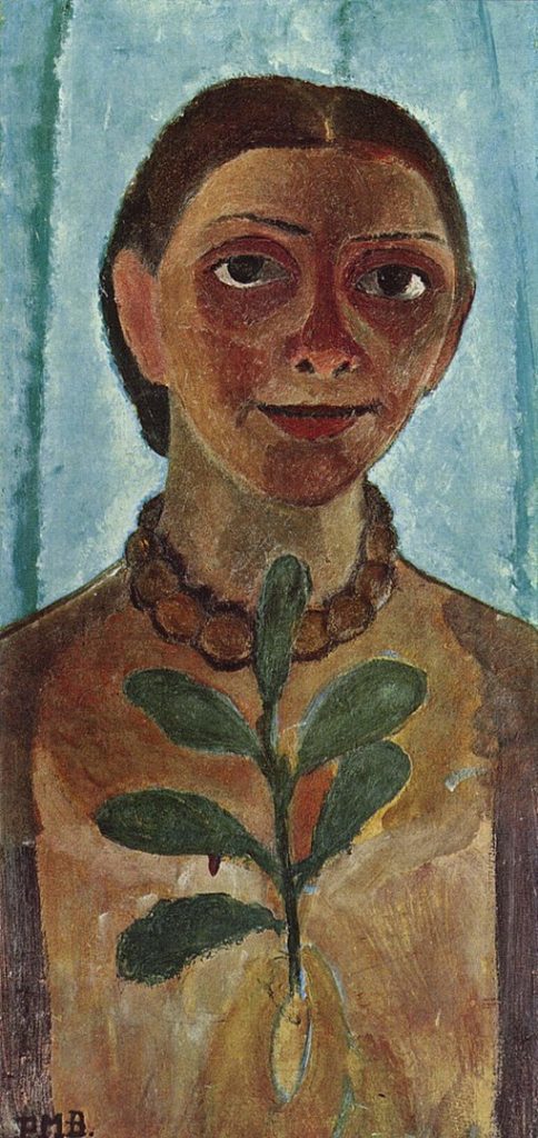 "Self-portrait:
The Painter With Camilla Branch," by Paula Modersohn-Becker.