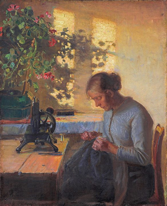 "Sewing Fisherman's Wife," by Anna Ancher.