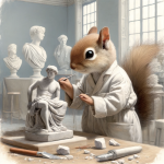 Squirrel creating traditional sculptures.