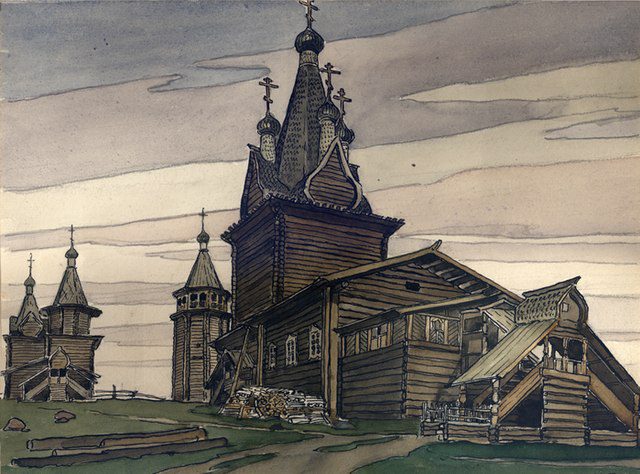 "Wooden Church Of Russian North," by Ivan Bilibin.