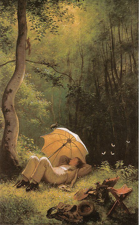 "Der Maler Auf Einer Waldlichtung Unter Einem Schirm Liegend," by Carl Spitzweg.