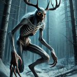 Wendigo in a forest of the Canadian wilderness.