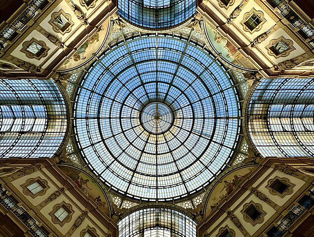 Dome view of the Galleria Vittorio Emanuele II in Milan, Italy.