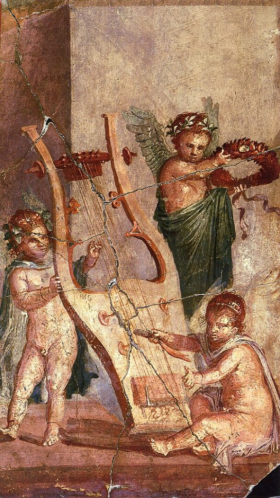 Lyre and Cupids fresco, Herculaneum.