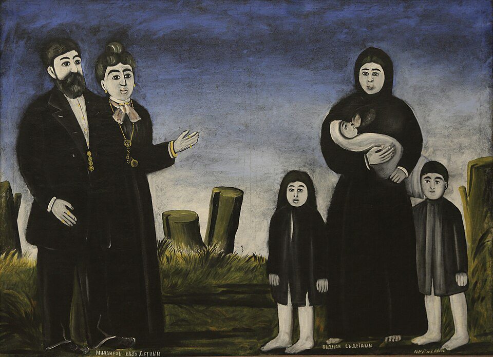 "Childless Millionaire And Poor Woman With Children," by Niko Pirosmani.