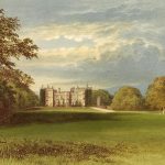 Painting of Chillingham Castle, village of Chillingham, Northumberland, England.