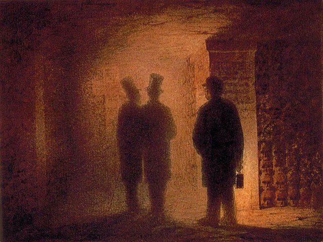 Mysterious illustration of the Paris Catacombs.