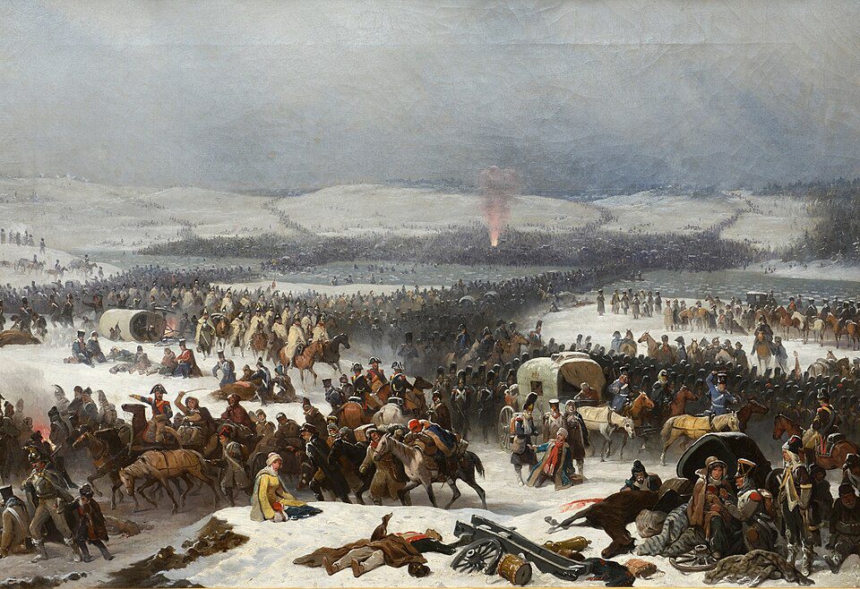 Painting of Napoleon's Grande Armée retreating from Russia.