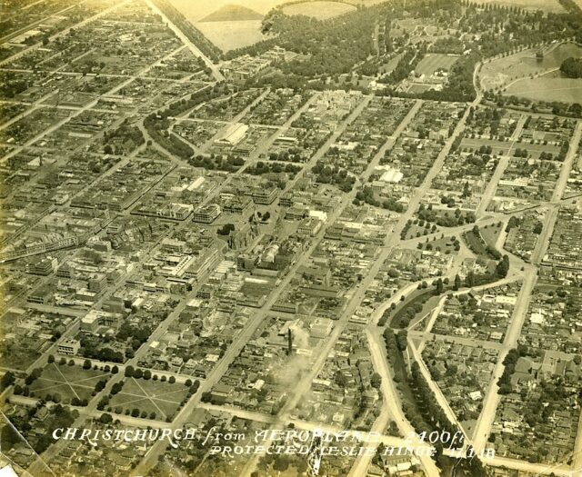 The first aerial photograph of Christchurch, New Zealand.