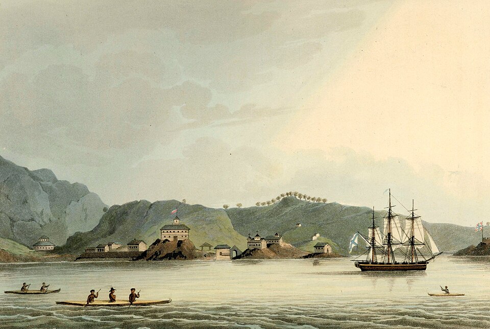 Painting of Saint Paul's Harbor, a former Russian settlement in Alaska, 1804.