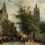 "The Gemeenlandshuis And The Old Church, Delft," by Cornelis Springer, 1877.