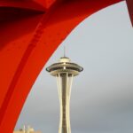 The Space Needle seen through "Eagle" sculpture by Alexander Calder.