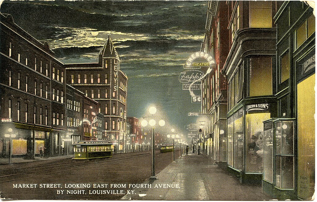 Post card showing Market Street, looking east from Fourth Avenue, Louisville, Kentucky, c. 1913.