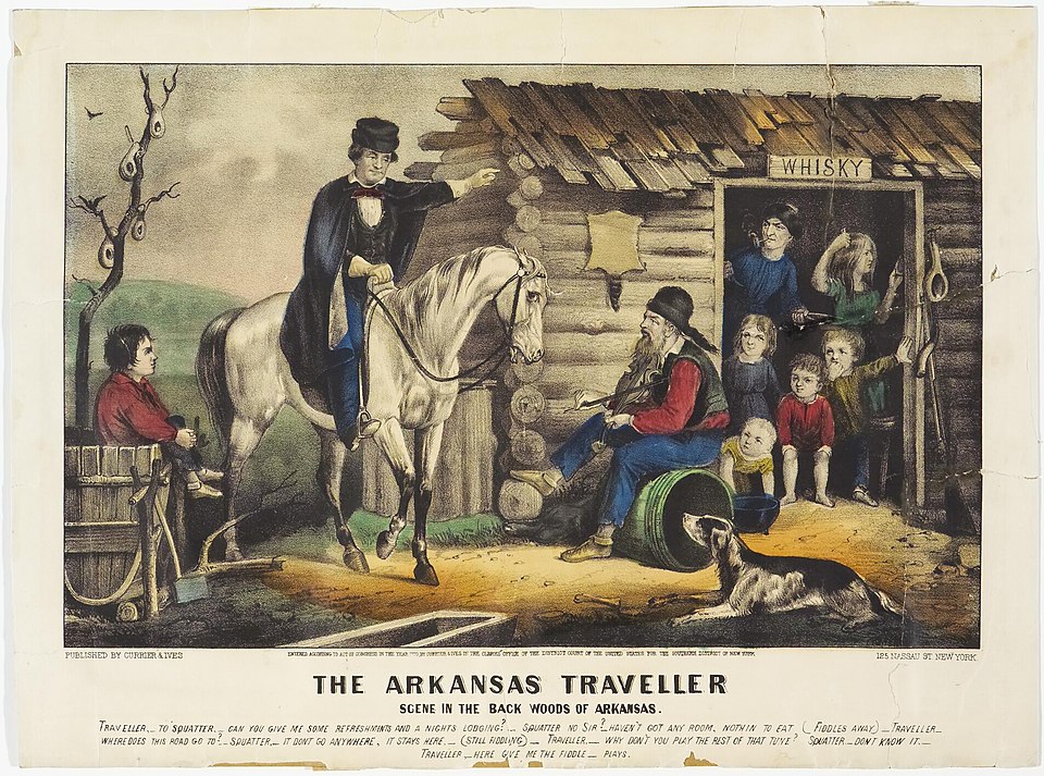 "The Arkansas Traveller," lithograph by Currier and Ives, based on painting by Edward Washburn.