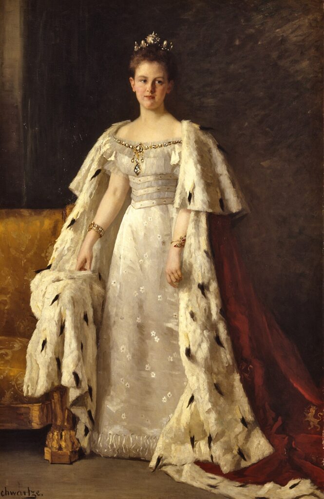 "Portrait Of Queen Wilhelmina In Coronation Robes," by Therese Schwartze.